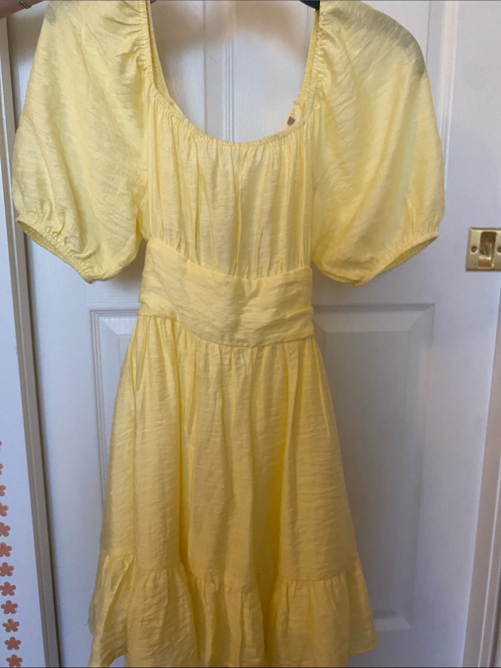 Altar'd State Yellow Puff-Sleeve Midi Dress